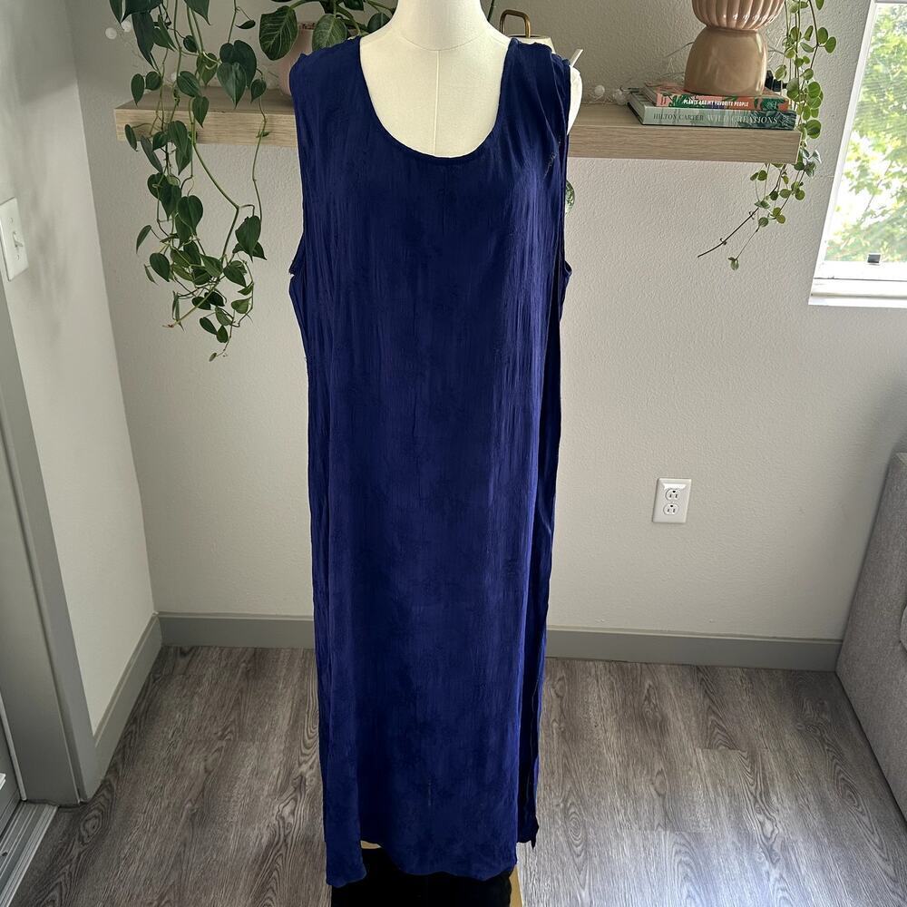 Vintage Lolette Woman Navy Blue Rayon Long Maxi Dress 2X Lagenlook Boho Modest